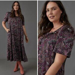 Anthropologie Maeve Women's 2X Lisabetta Purple Paisley Boho Maxi Dress